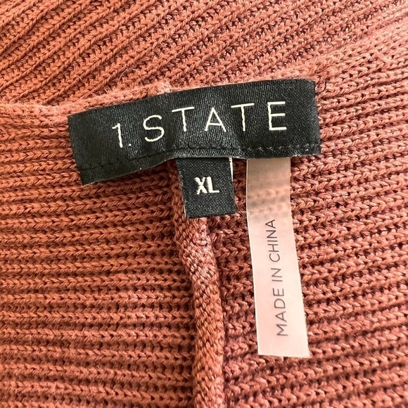 1. State Bubble Balloon Sleeve Ribbed V-Neck Terra Earth Sweater XL - Picture 13 of 16